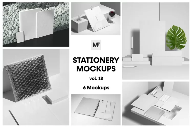 6款活页文件夹信封名片笔记簿办公文具模型品牌标识设计贴图ps样机素材模板 Stationery Products Mockups vol.18