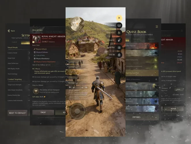190+屏黑暗幻想 RPG 游戏 UI 套件 Crownfall Dark Fantasy RPG Game UI Kit