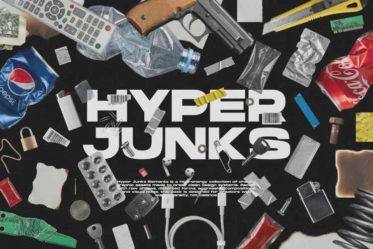 79款复古怀旧金属零件垃圾杂物文具纸片混合拼贴png免抠图片素材 Hyper Junks Graphic Elements
