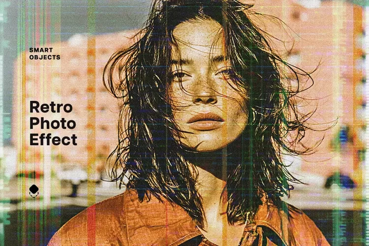 复古VHS毛刺失真故障照片滤镜ps特效样机模板 Retro VHS Photo Effect