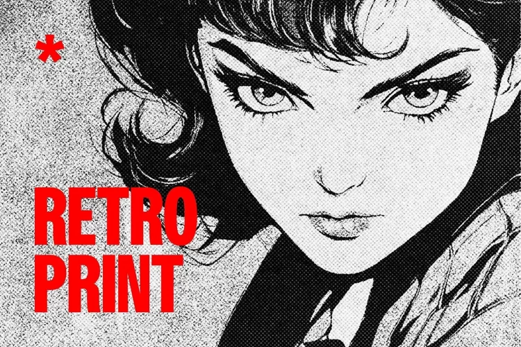 半调黑白单色颗粒印刷素描漫画ps特效样机模板 Grain Printing Effect