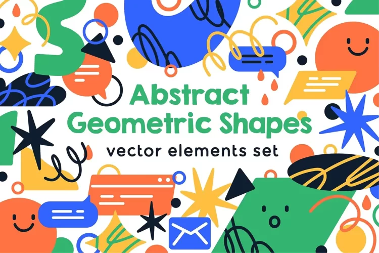 38款趣味抽象手绘几何装饰元素图形插图插画矢量设计素材 Cute Abstract Geometric Shapes Set