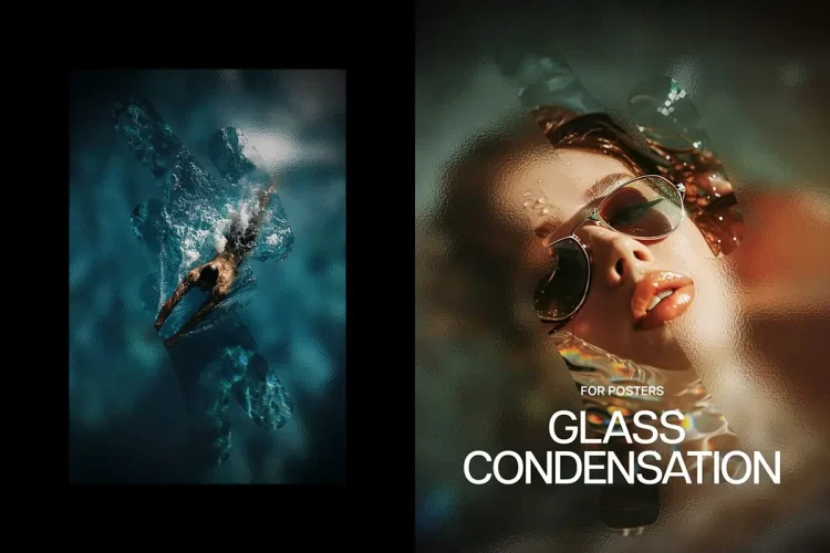 半透明玻璃冷凝模糊棱镜海报照片滤镜ps特效样机模板 Glass Condensation Poster Effect