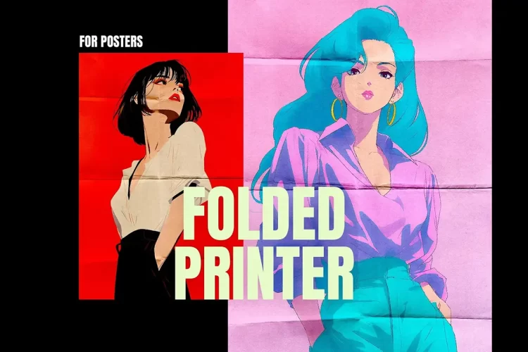 复古纸张海报照片印刷折痕ps特效样机素材模板 Retro Folded Print Design Poster Effect