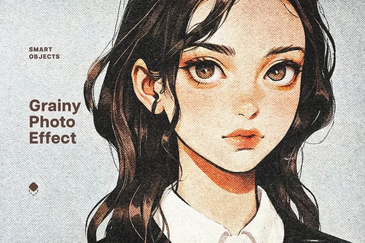 潮流复古胶片动漫卡通手绘插画做旧颗粒噪点半调怀旧ps特效样机 Bright Grainy Photo Effect