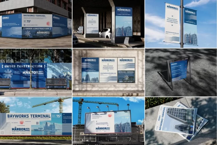 35款建筑工地港口机场广告牌名片围栏设计作品展示效果图Ps样机 Construction Harbor Architect Mockups