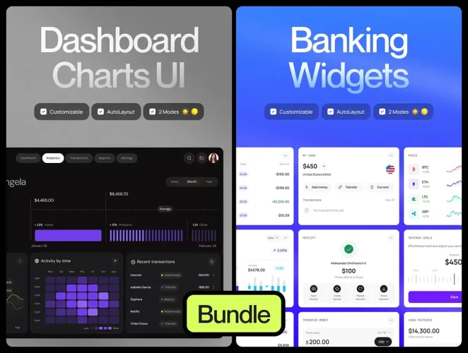 双配色金融科技加密货币后台仪表盘数据分析图表模块UI组件模板 Widgets UI Bundle