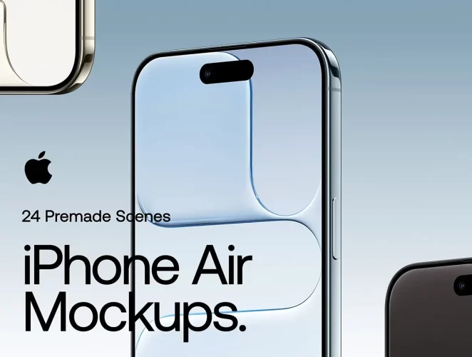 24款苹果iPhone Air手机广告海报UI设计作品展示效果图ps样机素材 iPhone Air – 24 Mockups Scenes