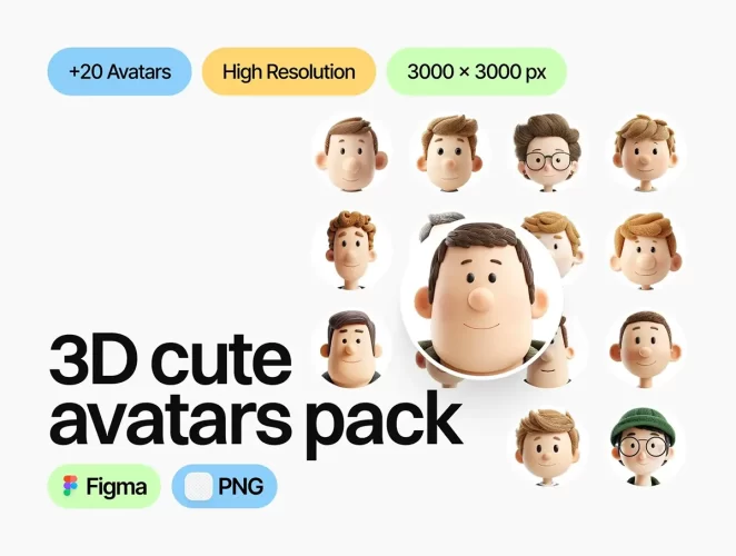 可爱的3D人物头像插图插画图片png免抠图设计素材 3D Cute avatars pack