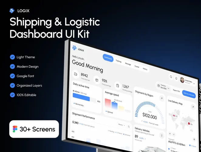 运输与物流仪表盘 UI 套件 LOGIX – Shipping & Logistic Dashboard UI Kit