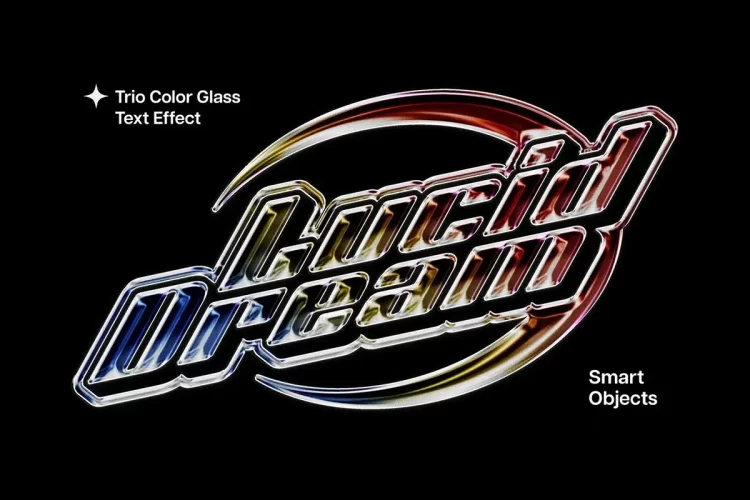 三色玻璃光泽质感文字母标题ps特效样机素材模板 Trio Color Glass Text & Logo Effect