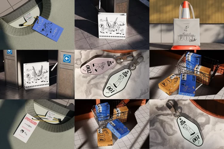 10款潮牌挂件吊牌打包纸盒手提帆布购物纸袋设计展示效果图ps样机 Merchandise Fashion Branding Mockup