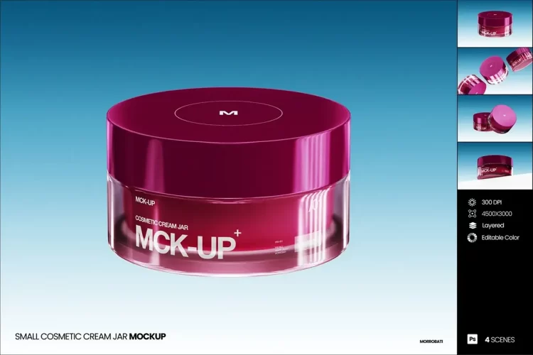 4款半透明护肤化妆品面霜眼霜发蜡产品包装设计展示效果图ps样机 Small Cosmetic Cream Jar Mockup