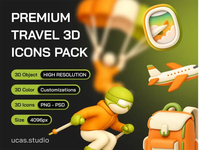 30款出游旅行登山滑雪演示3D图标icon设计素材png免抠图片 Travel 3D Icon Set