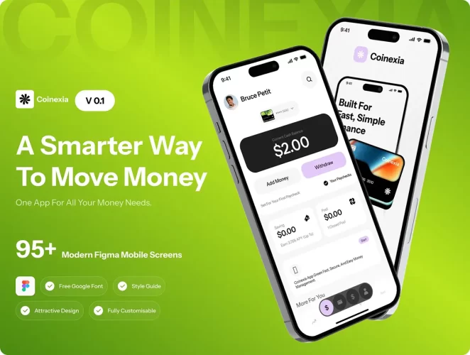 更智能的移动资金数字钱包与金融 UI 套件 Coinexia Digital Wallet & Finance UI Kit