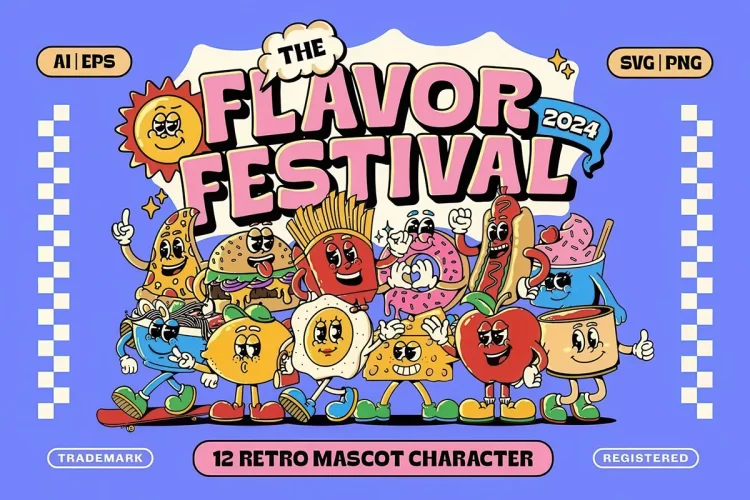 12款卡通美食拟人吉祥物贴纸剪切画插图插画矢量设计素材 The Flavor Mascot Collection