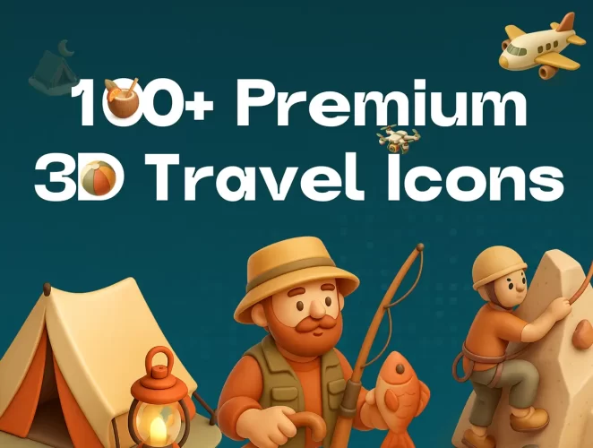 100款旅游探险游玩主题元素3D图标icon素材 100+ Premium 3D Travel Icons