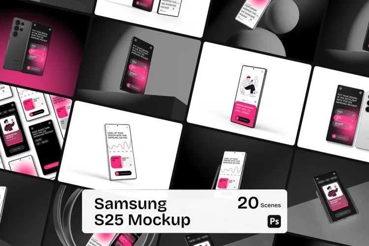 20款三星Galaxy安卓S25手机广告UI设计作品展示效果图ps样机素材 Samsung Galaxy S25 Mockup