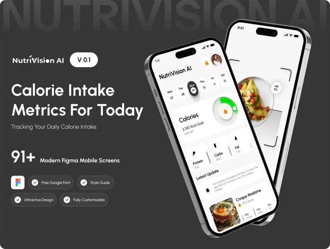AI 智能卡路里追踪器 & 营养 UI 套件 NutriVision AI | Smart Calorie Tracker & Nutrition UI Kit