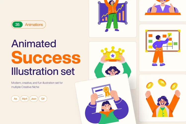 50幅矢量扁平人物获奖成功成就目标达成姿势场景插图插画设计素材 Success Illustration Art Set