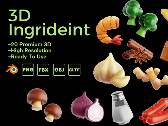 20款餐饮美食食材香料配菜营销插图3D图标icon设计素材 3D Ingredient