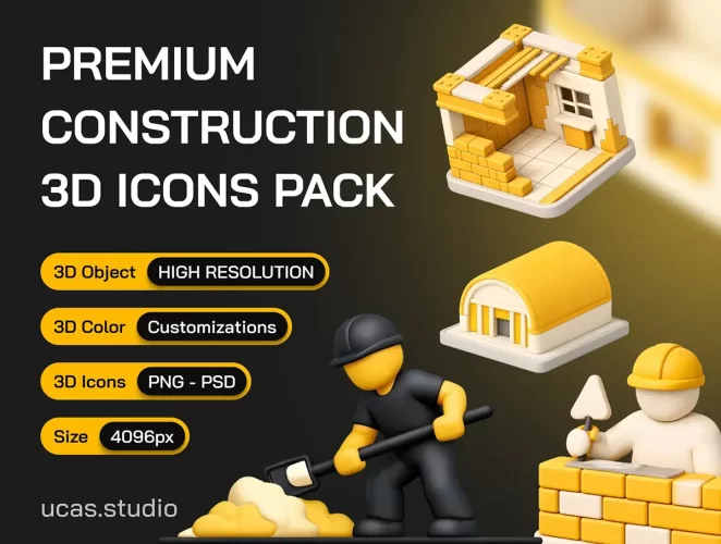 工地建筑工人施工设备工具png免抠图3D插图图标icon素材 3D Construction Icon Set