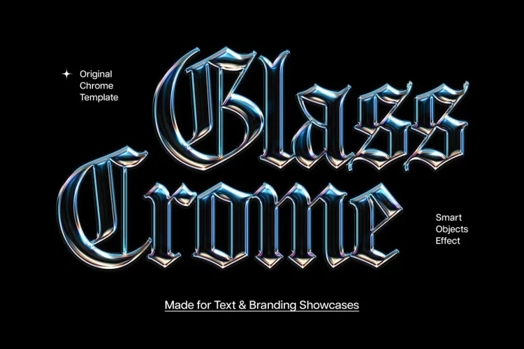 哥特式玻璃镀铬文字母标题ps特效样机素材模板 Gothic Glass Chrome Text Effect