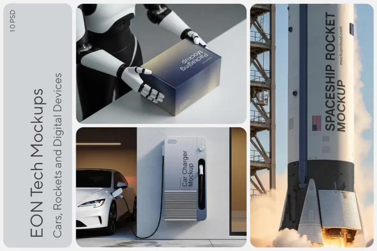10款机器人自动驾驶汽车火箭人工智能科技模型 / EON 系列品牌 Branding Tech Mockups / EON Series