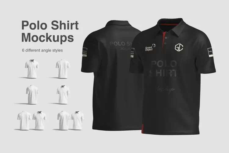 6款男上衣短袖翻领polo衫T恤服装设计作品3D展示效果图ps样机素材 High Quality Realistic Polo Shirt Mockup