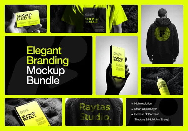 10款极简数码科技服装名片iPad品牌VI应用设计展示效果图ps样机 Elegant Branding Mockup Bundle