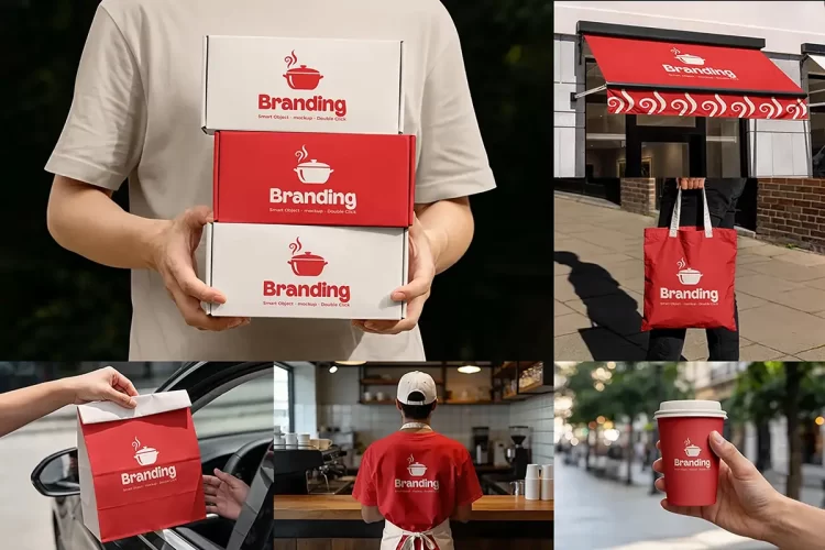 餐饮咖啡店快餐品牌VI全套样机外卖包装纸杯手提袋T恤PSD设计素材 Cafe Branding Mockup Set