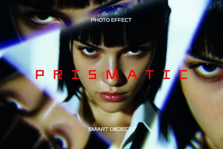 梦幻三角棱镜图像照片后期滤镜ps特效样机素材模板 Triangle Prism Photo Effect