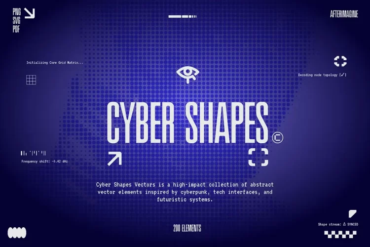 200款未来科幻赛博朋克科技机能装饰艺术几何图形png免抠图片素材 Cyber Shapes Vectors