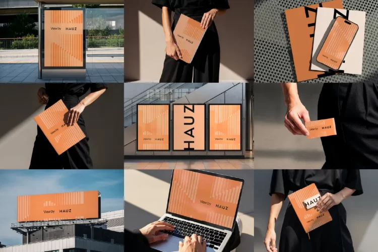 9款户外灯箱广告牌高炮手持名片封面设计作品展示效果图ps样机 View Billboard & Branding Mockups