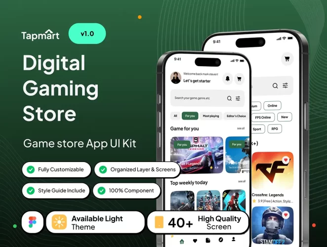 数字游戏商店应用app界面UI设计素材 Tapmart – Digital Gaming Store App UI Kit