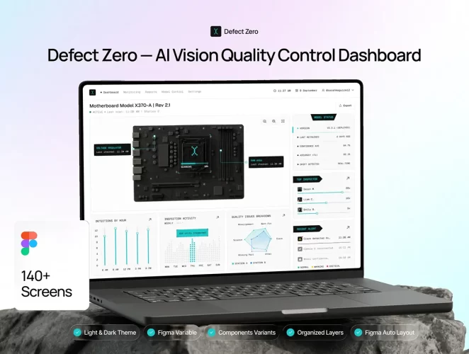140屏双配色检测系统工业产线监控智能质检数据可视化UI界面模板 Defect Zero — AI Vision Quality Control Dashboard