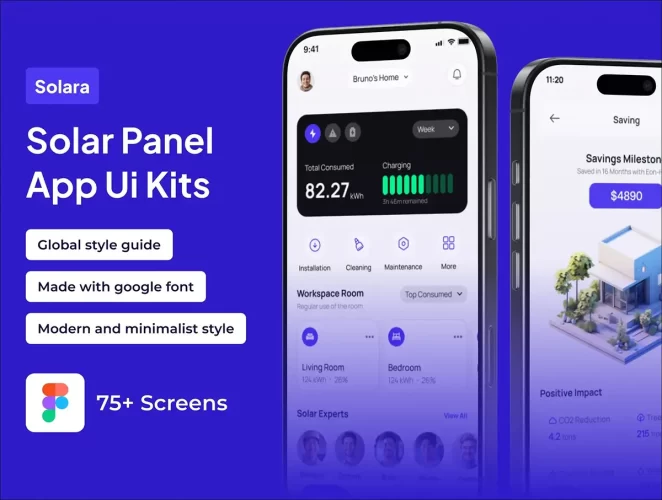 太阳能电池板高级用户界面 KIts 应用程序 Solara – Solar Panel Premium UI KIts App