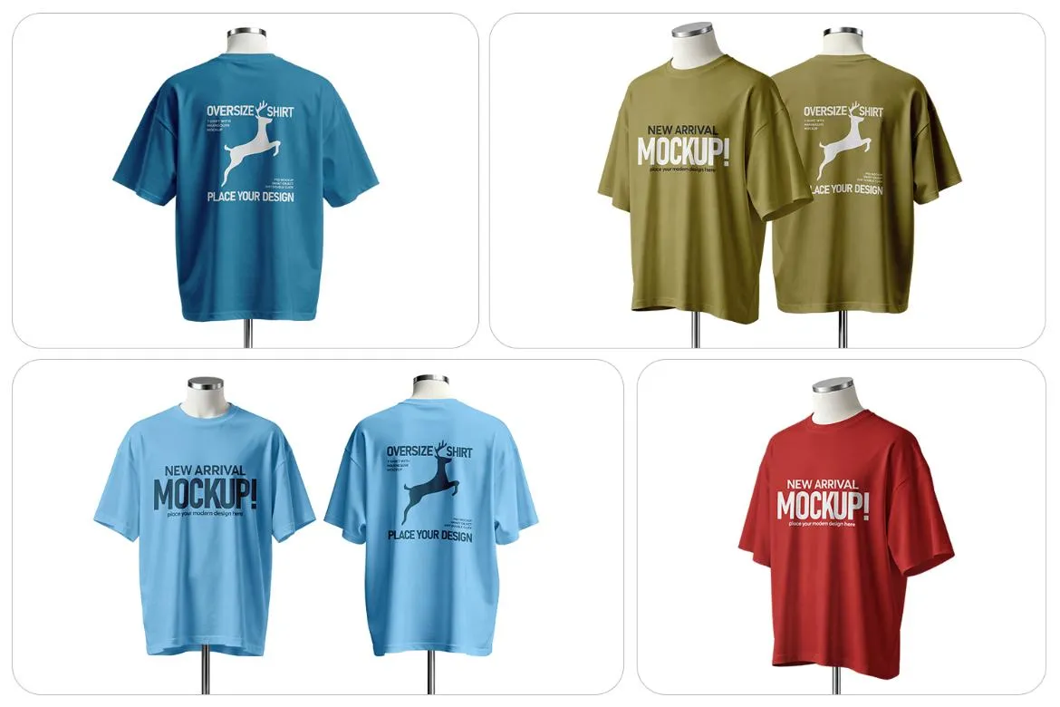 9款Oversized大码宽松落肩短袖T恤上衣服装设计展示效果图ps样机 Oversized T-Shirt Mockup Set