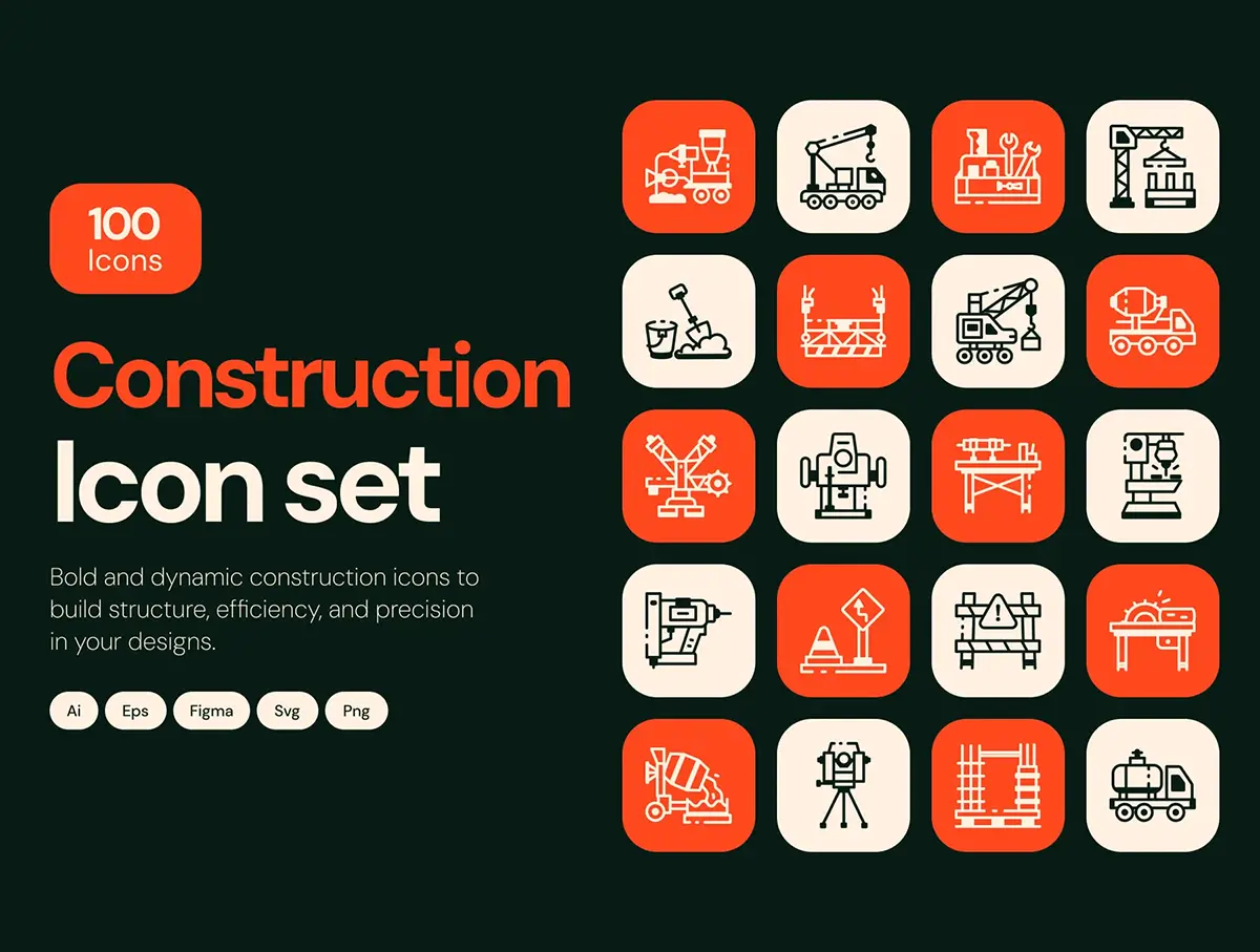 100款土木建筑工程作业机械设备装修工地制造业icon线性图标素材 Construction Icon Collection