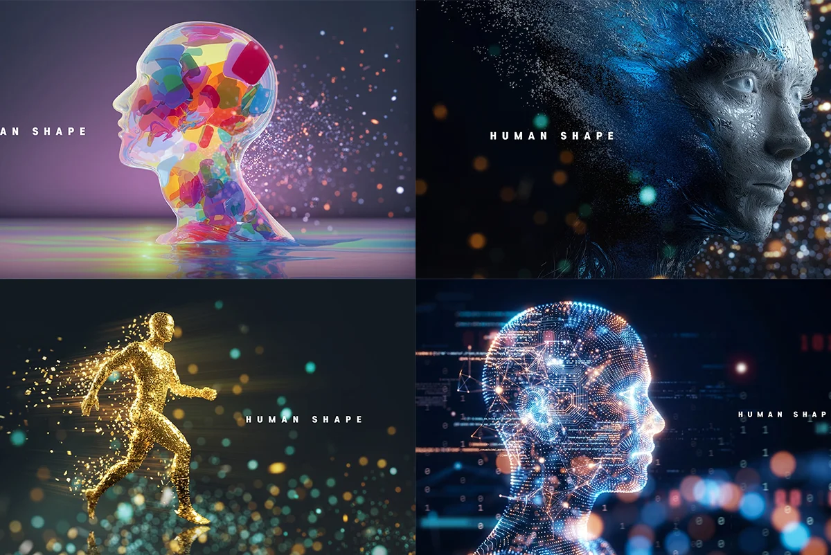 8款未来科幻AI人工智能科技创新人形主视觉海报ps分层设计素材 Digital Constructs of the Human Shape