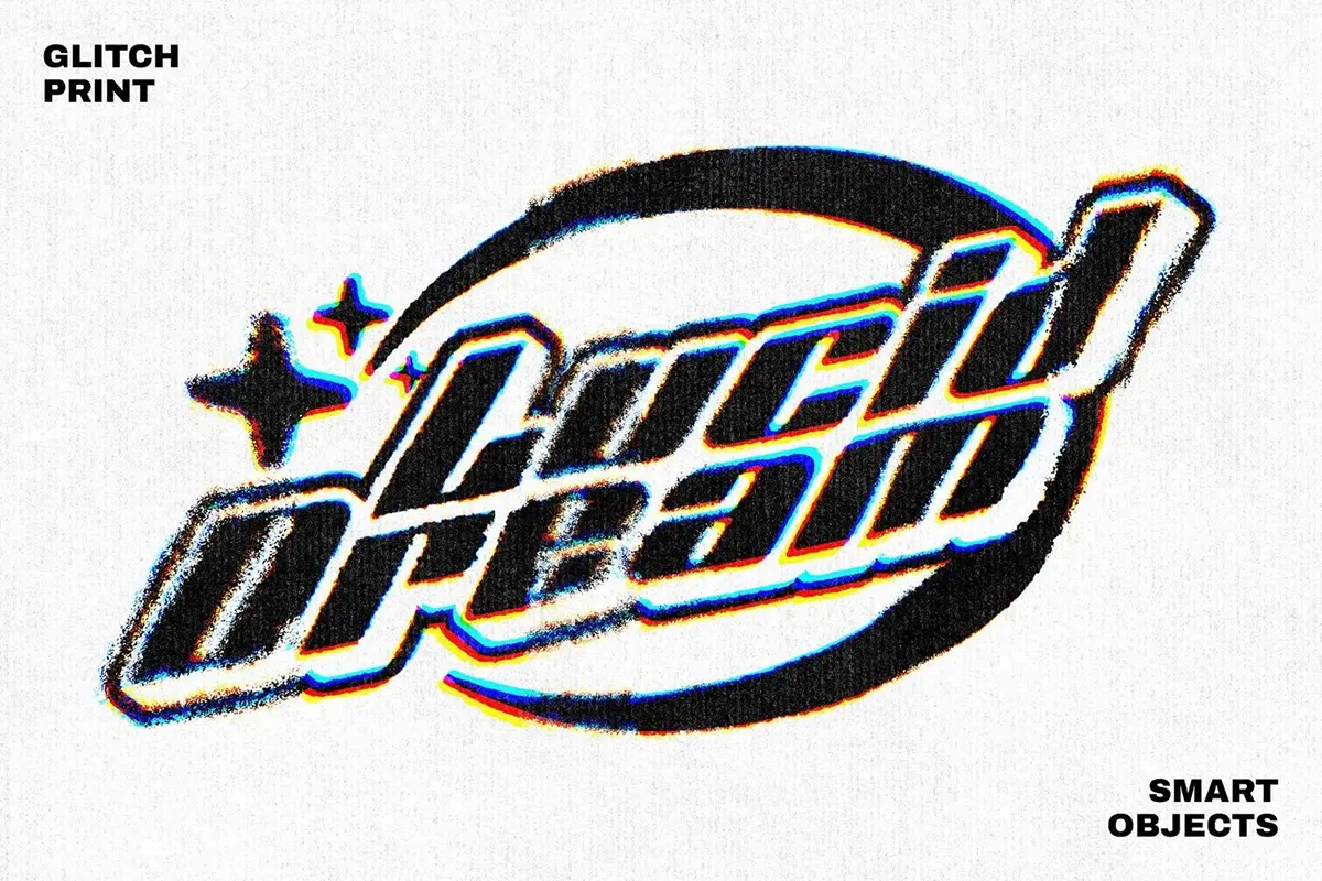 复古印刷毛刺故障失真文字母ps特效样机模板 Glitch Grunge Print Effect