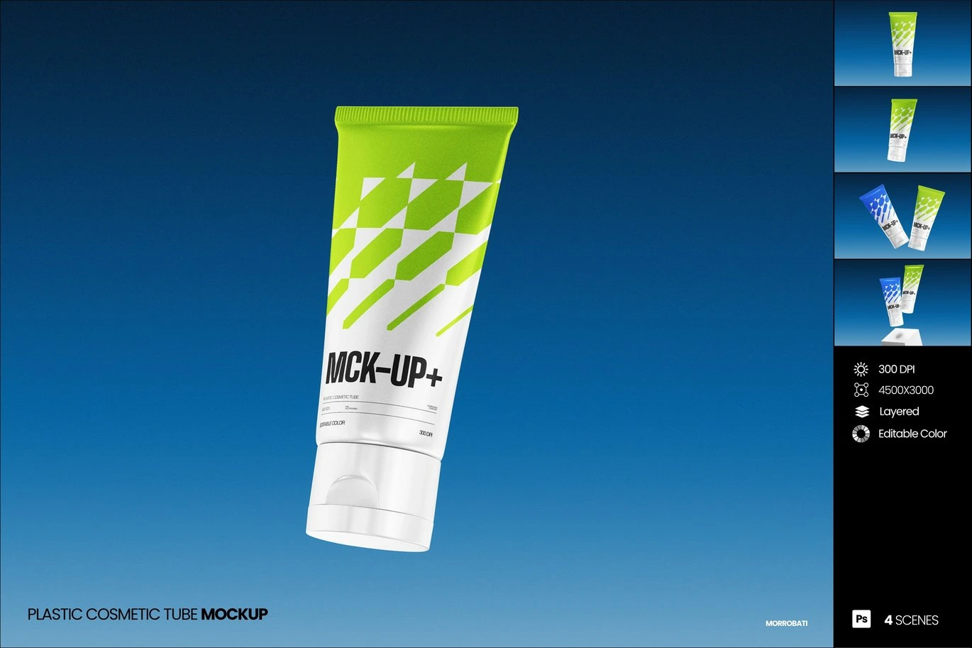 4款塑料化妆品挤压软管品牌包装设计贴图ps样机模板 Plastic Cosmetic Tube Mockup