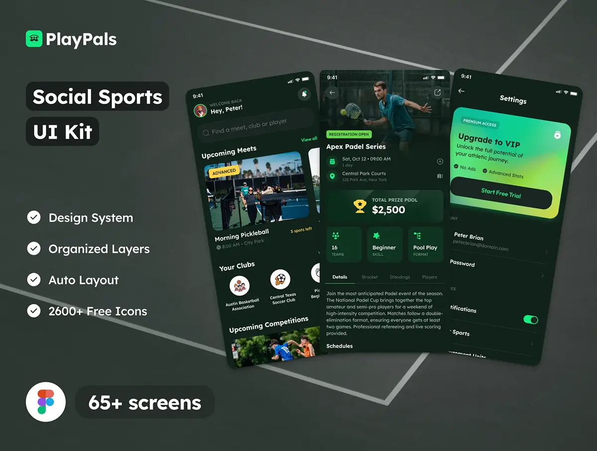 社交体育与俱乐部管理 UI 套件 PlayPals – Social Sports & Club Management UI Kit