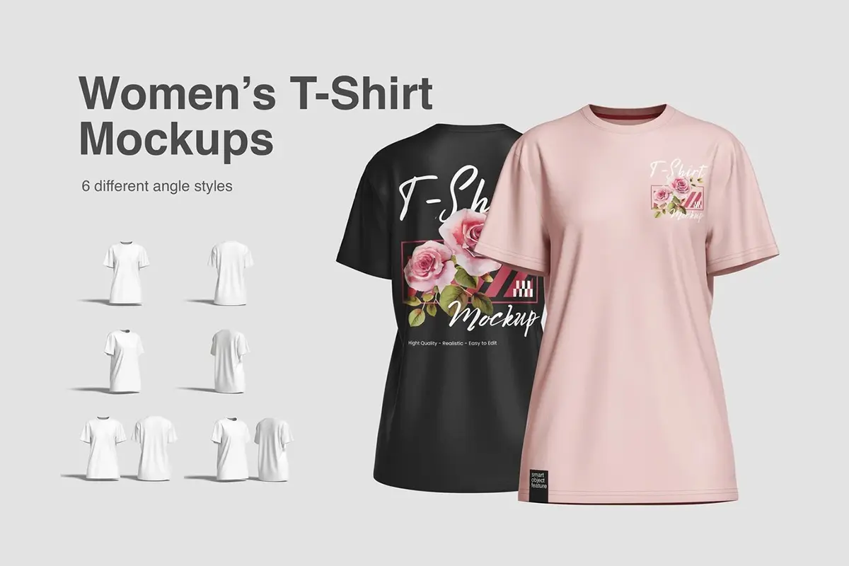 6款女圆领修身收腰上衣短袖宽松T恤服装设计展示效果图ps样机素材 High Quality Women’s T-Shirt Mockup