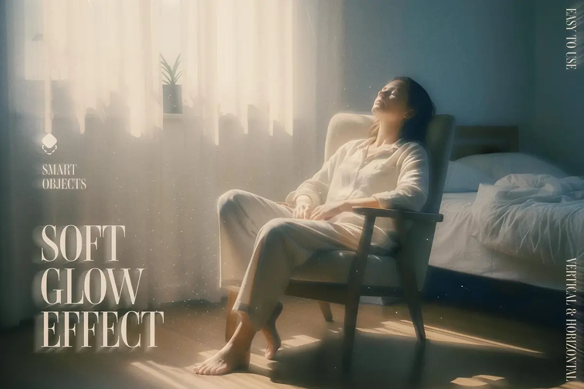 复古梦幻朦胧柔光模糊弥散迷幻散射光晕图像照片滤镜ps特效模板 Soft Glow Photo Effect