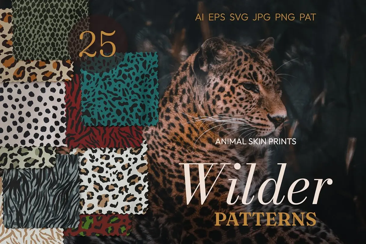 25款高级野性动物纹理无缝平铺装饰艺术豹纹印花图案ai矢量素材 Wilder Patterns 25 Animal Prints