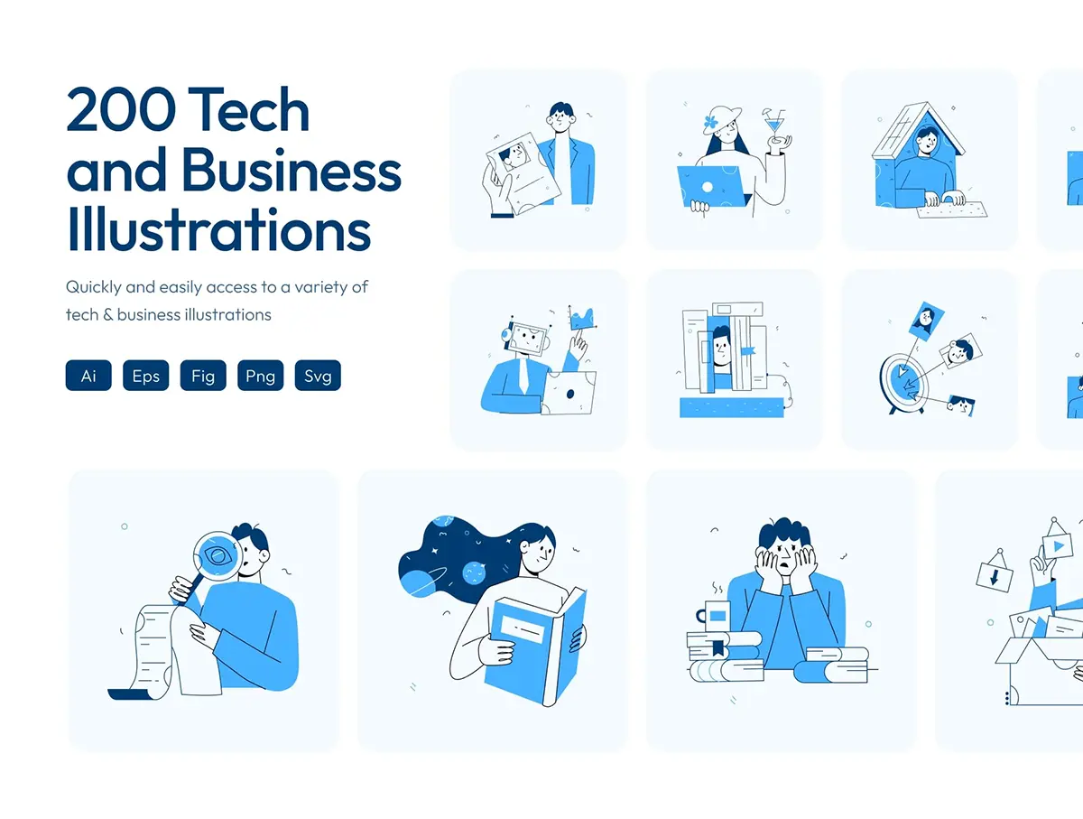 金融科技商业投资领域场景演示插图插画矢量设计素材 Tech and Business Illustration Set