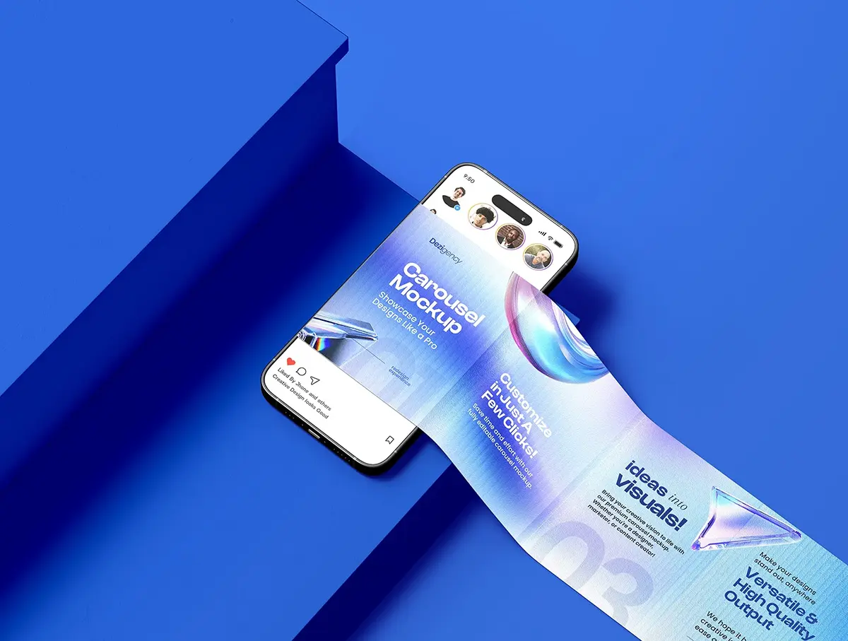 8款ins公众号小程序轮播图iPhone长页面设计作品展示效果图ps样机 Instagram Post Carousel Mockup Set – 08 Scene