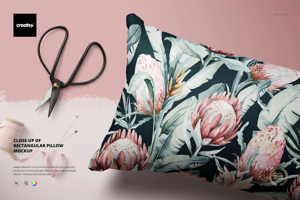 长方形靠垫抱枕面料布料印花图案细节特写展示效果图ps样机素材 Close-up of Lumbar Pillow Mockup