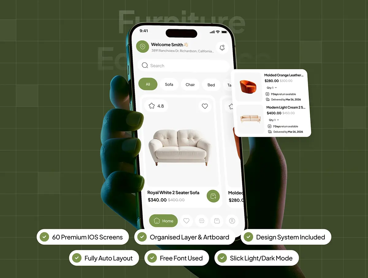 家具电商应用用户界面套件 Fetra – Furniture Ecommerce App UI Kit
